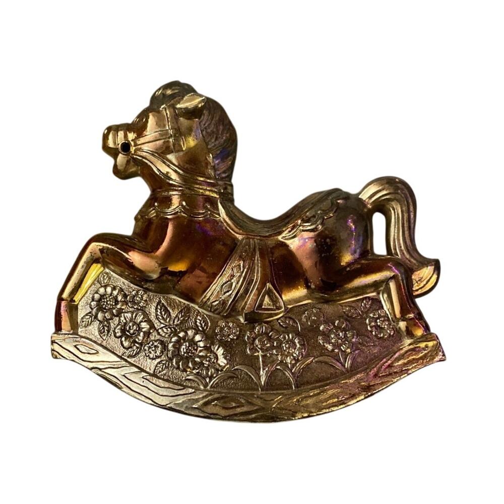 Vintage Silverplate Rocking Horse Piggy Bank Coin Bank Nursery Baby